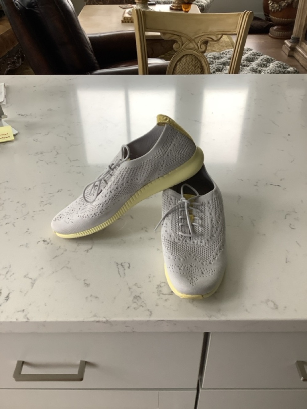 Cole Haan White Knit Lace-Up Sneakers with Yellow Accents